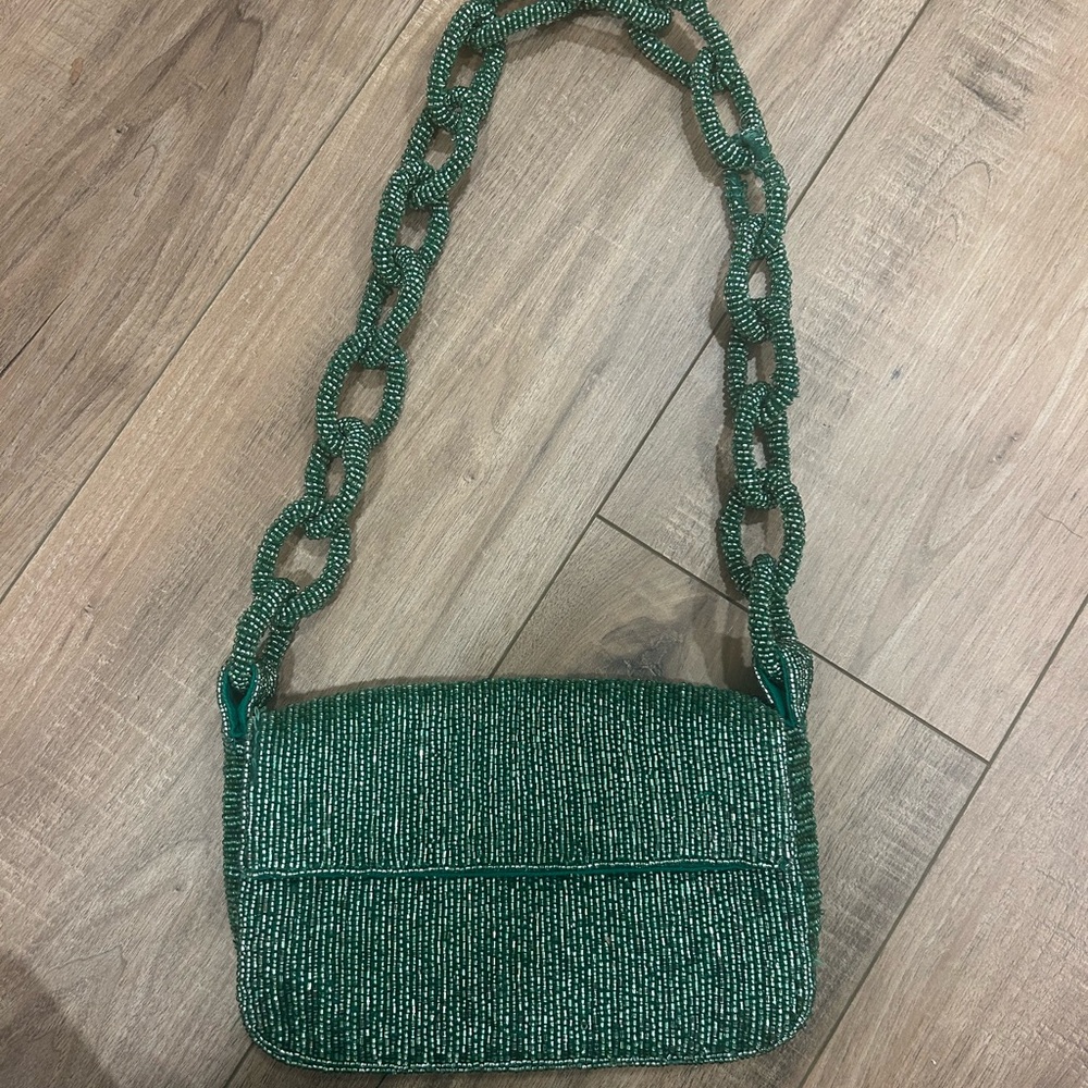 Maeve by Anthropologie Green Beaded Shoulder Bag